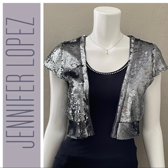 Jennifer Lopez Sweaters - Jennifer Lopez Silver Sequin Shrug